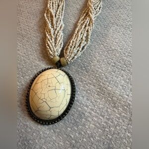 Beaded Cream Statement Pendant Necklace